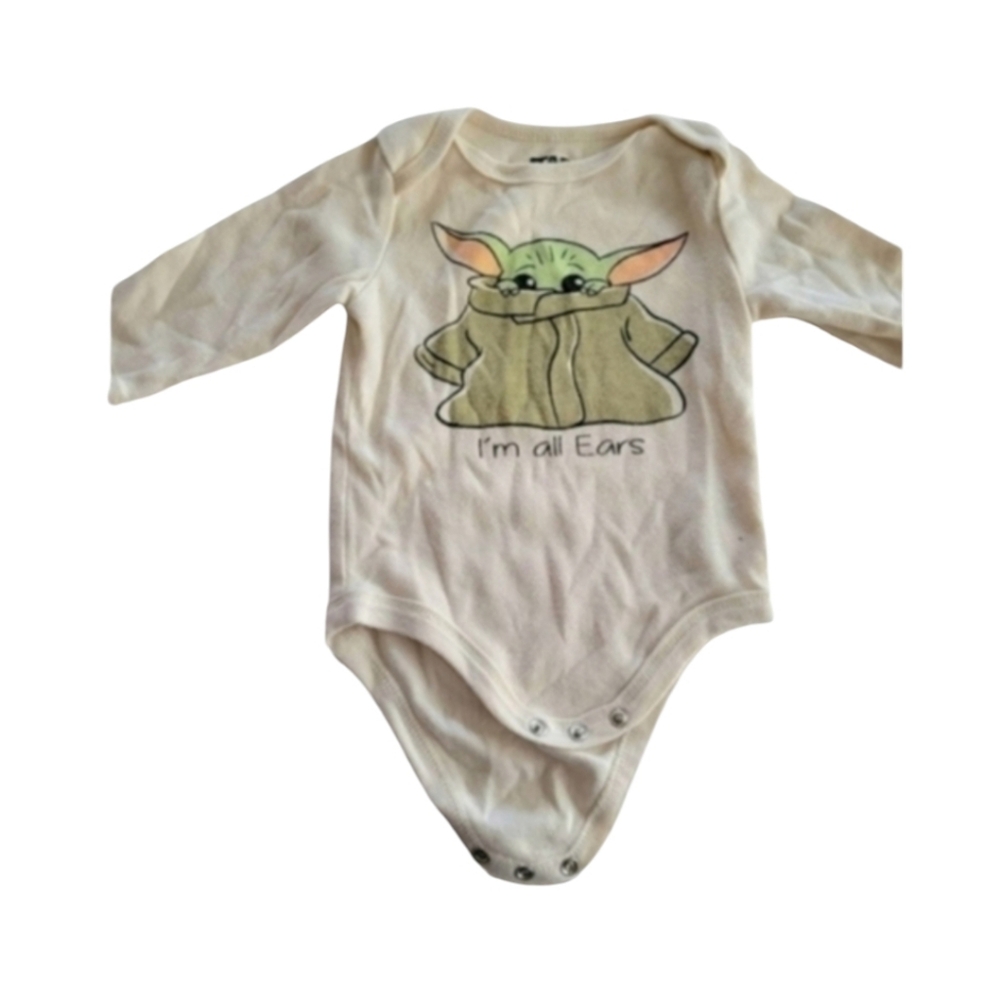 Star Wars I'm All Ears Cream Baby Yoda Grogu Sleeved Onesie Size 3 To 6 Months
